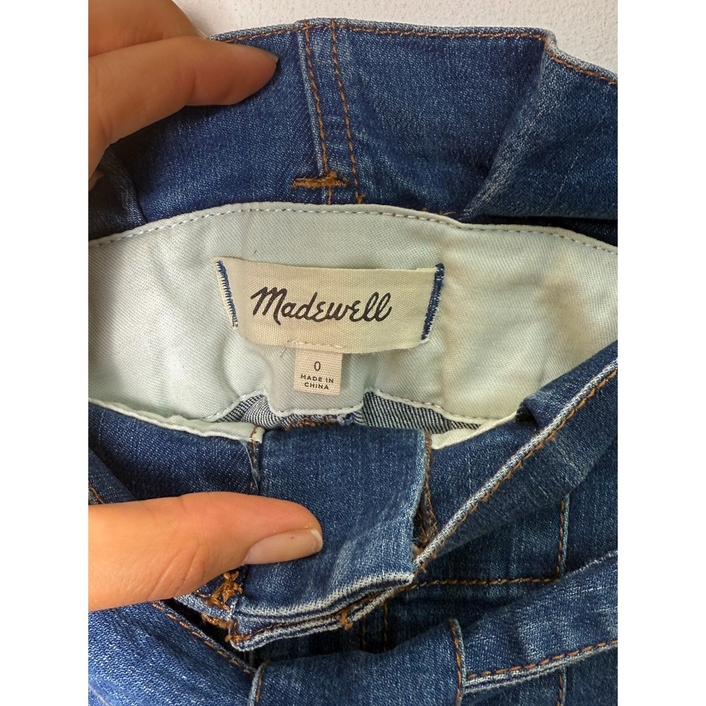 Madewell Denim Paperbag Waist Midi Skirt Blue Medium Wash Size 0 Tie Belt Pocket - Picture 2 of 7